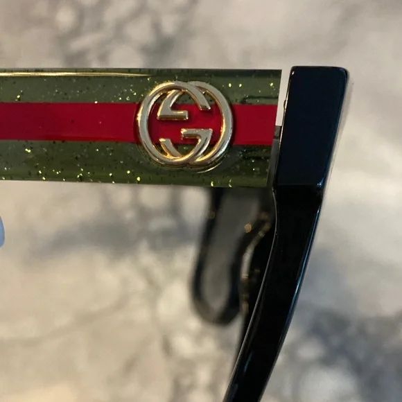 Authentic Gucci Black Womens Sunglasses with Red and Green Accents Authentic Gucci GG0340S BLACK FRONT BLACK/GREEN/RED STRIPE  main image 2
